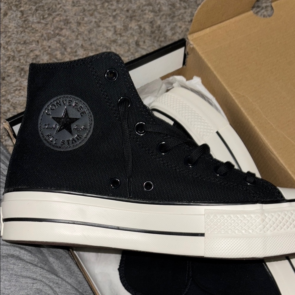 Converse Black High-Tops with White and Brown Accents